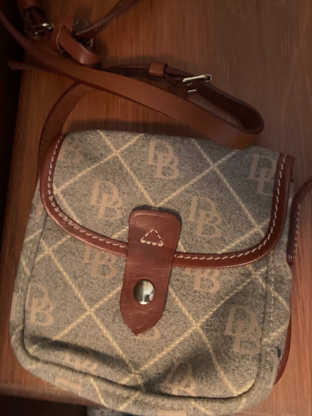 Vintage Dooney & Bourke Mini Square Crossbody Flap Bag DB Diamond Print Canvas
